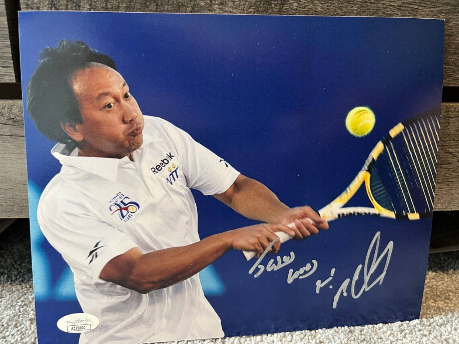 Michael Chang Signed Photo Smashing Background