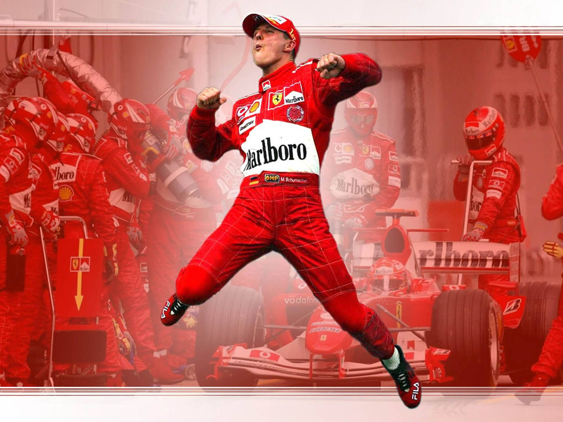 Michael Schumacher Jumping In Excitement Background