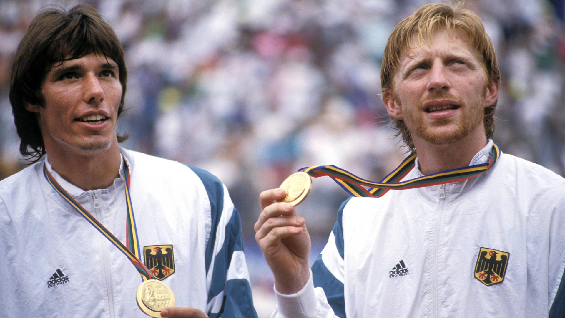 Michael Stich Boris Becker Wearing Medals Background