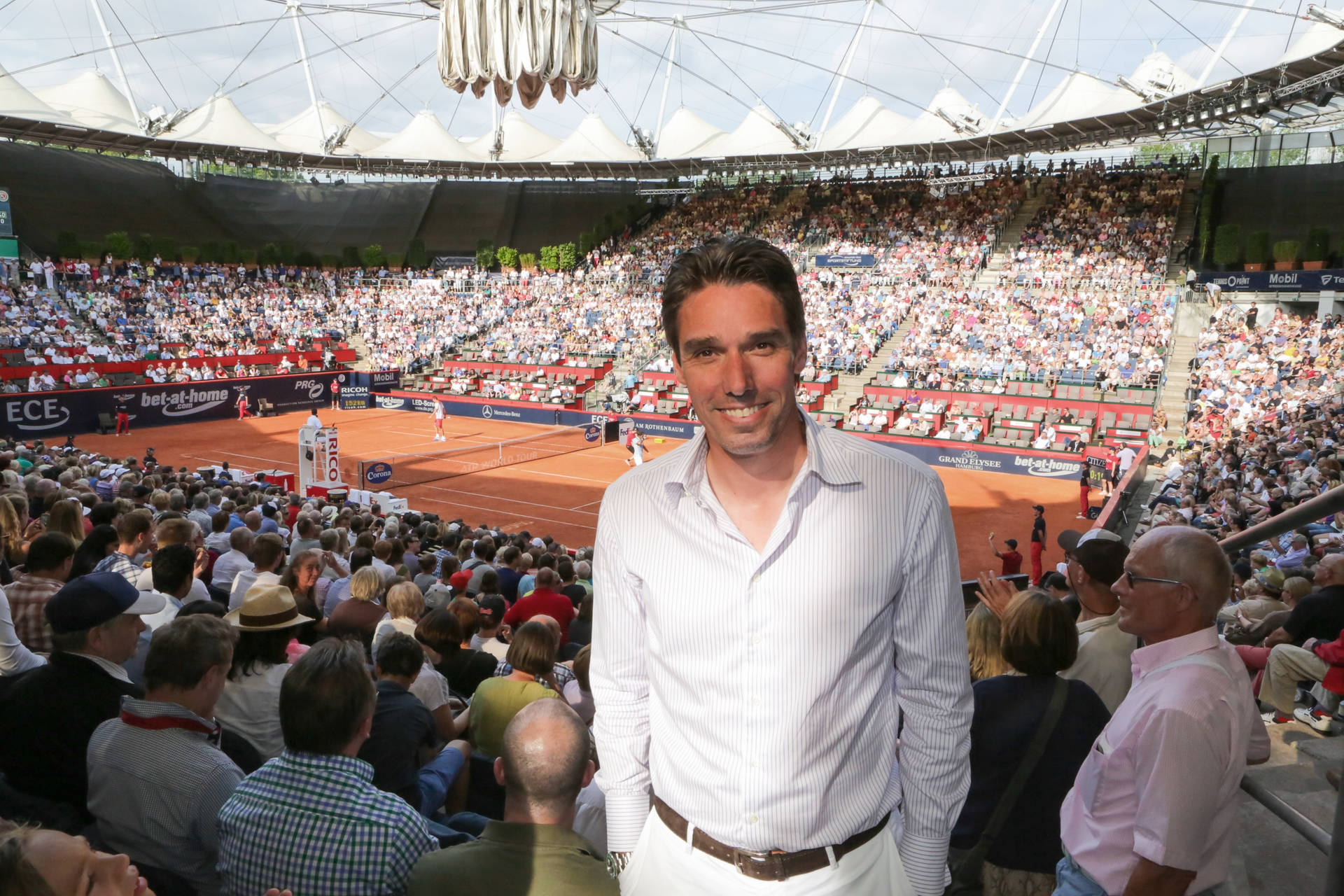 Michael Stich With Tennis Court Background