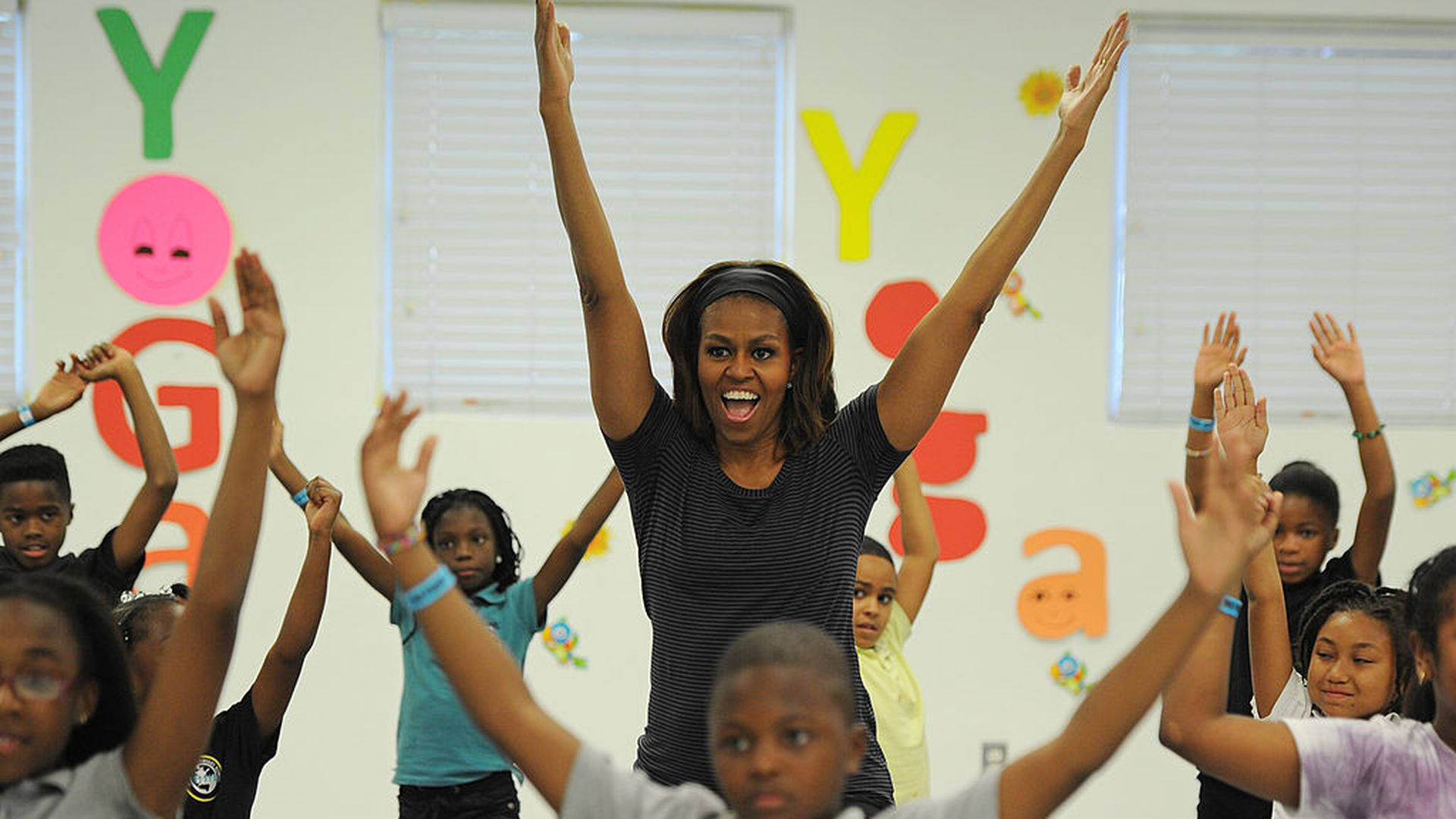 Michelle Obama Yoga With Kids Background