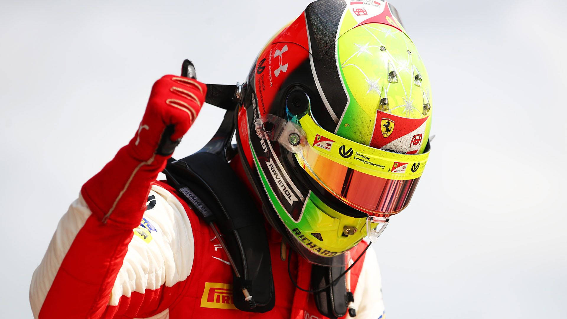 Mick Schumacher With Thumb-up Background