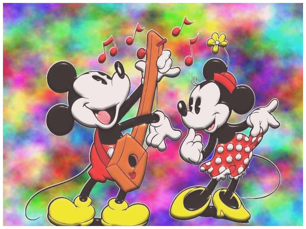 Mickey And Minnie Mouse Playing Guitar