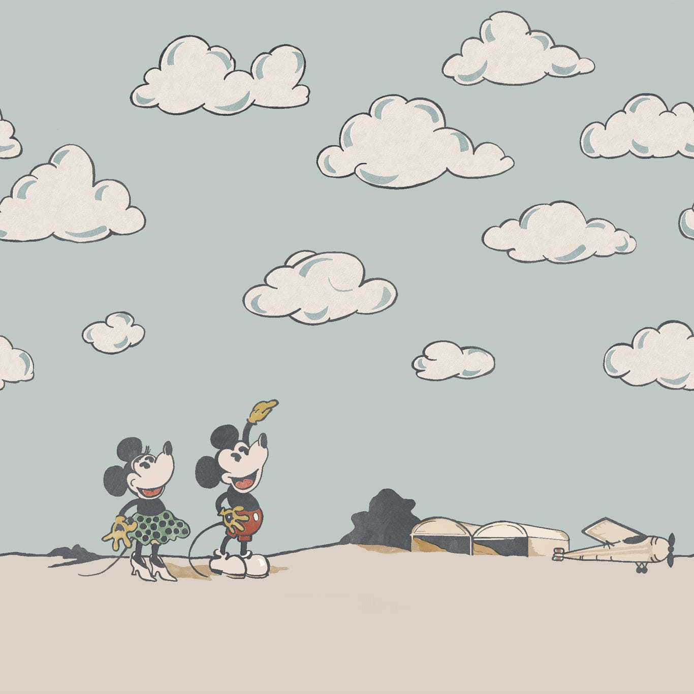 Mickey Minnie Vintage Plane Wallpaper Background