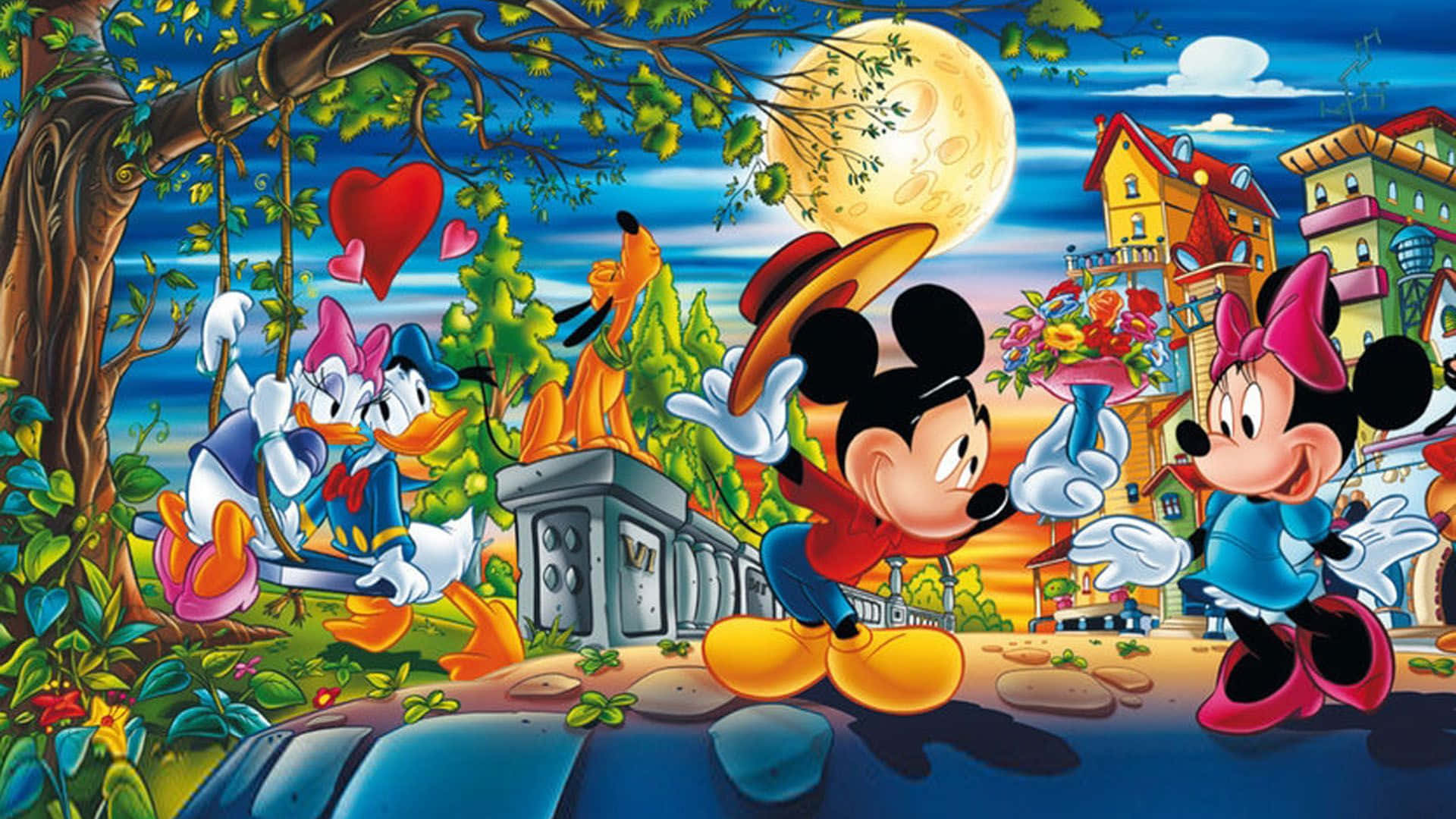 Mickey Mouse And Friends In A Painting Background