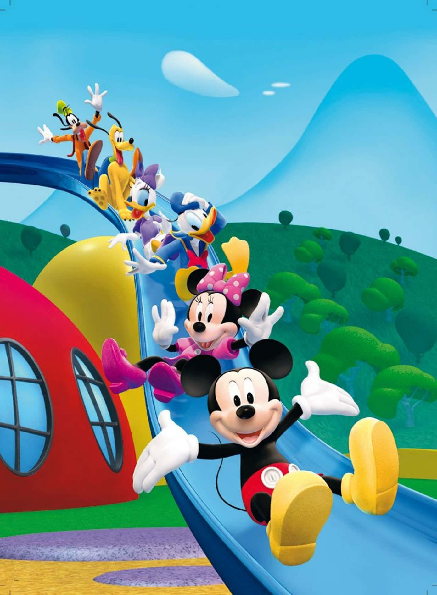 Mickey Mouse And Friends On A Slide Background