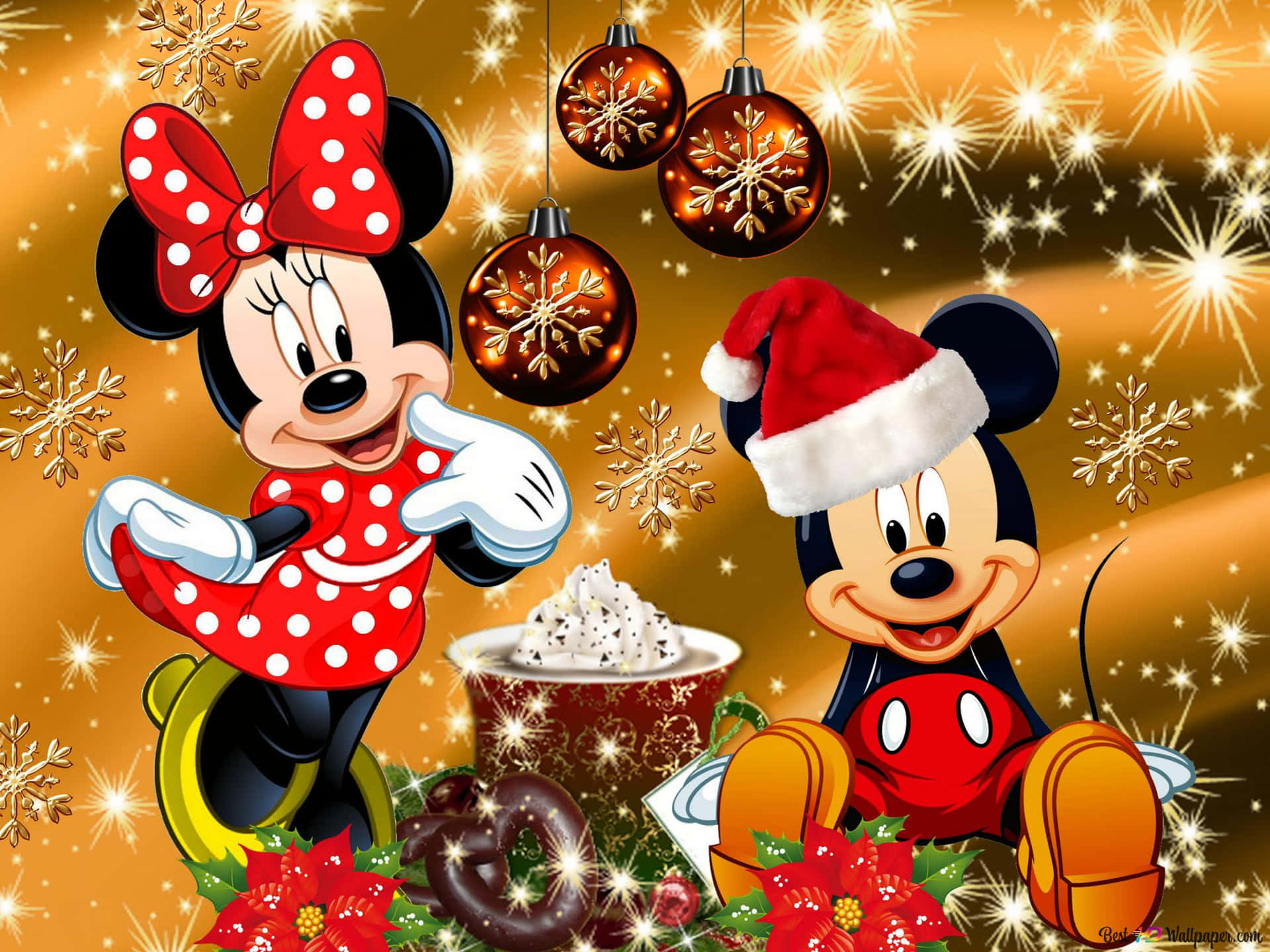 Mickey Mouse And Minnie Mouse In Christmas Decorations