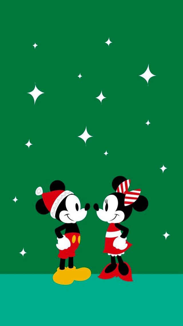 Mickey Mouse And Minnie Mouse In Christmas Hats