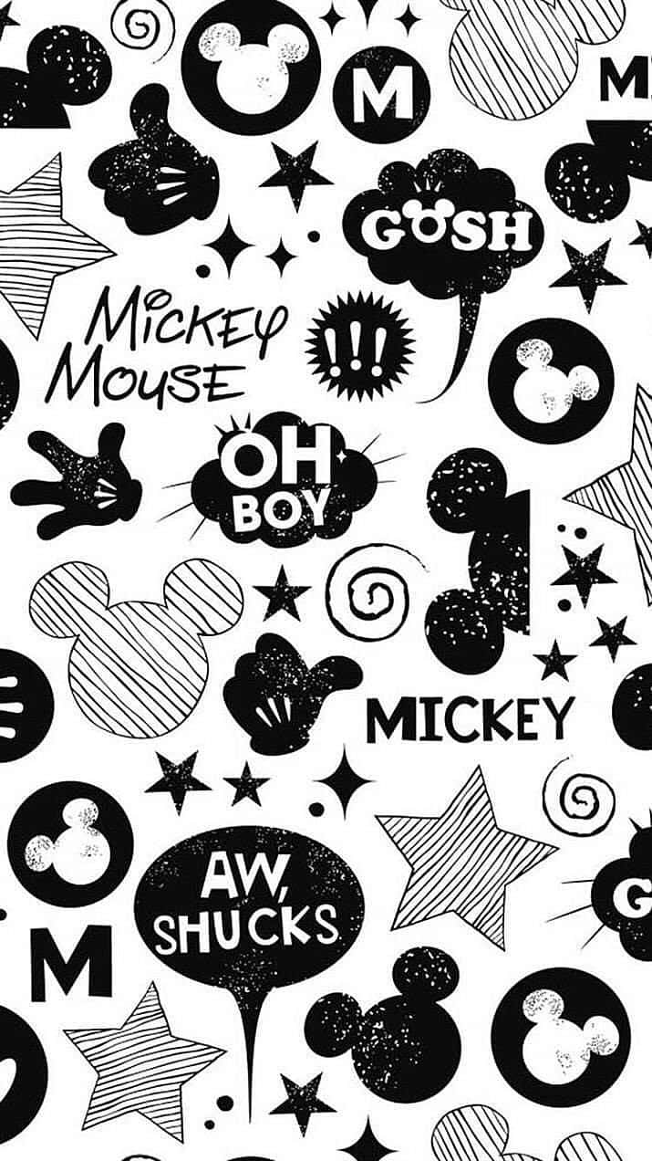 Mickey Mouse Black And White Pattern Background