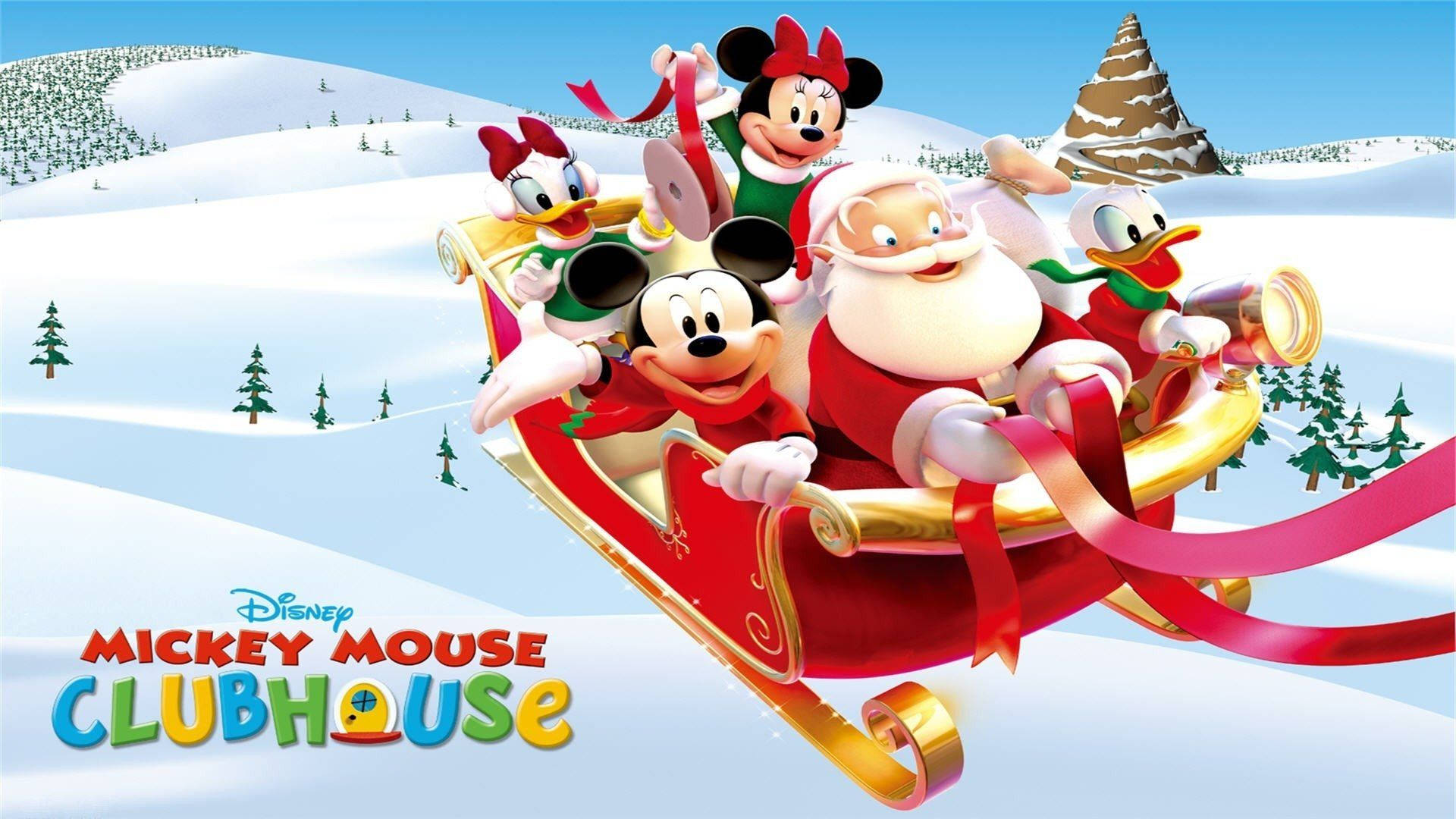 Mickey Mouse Clubhouse Christmas Santa Sleigh Background