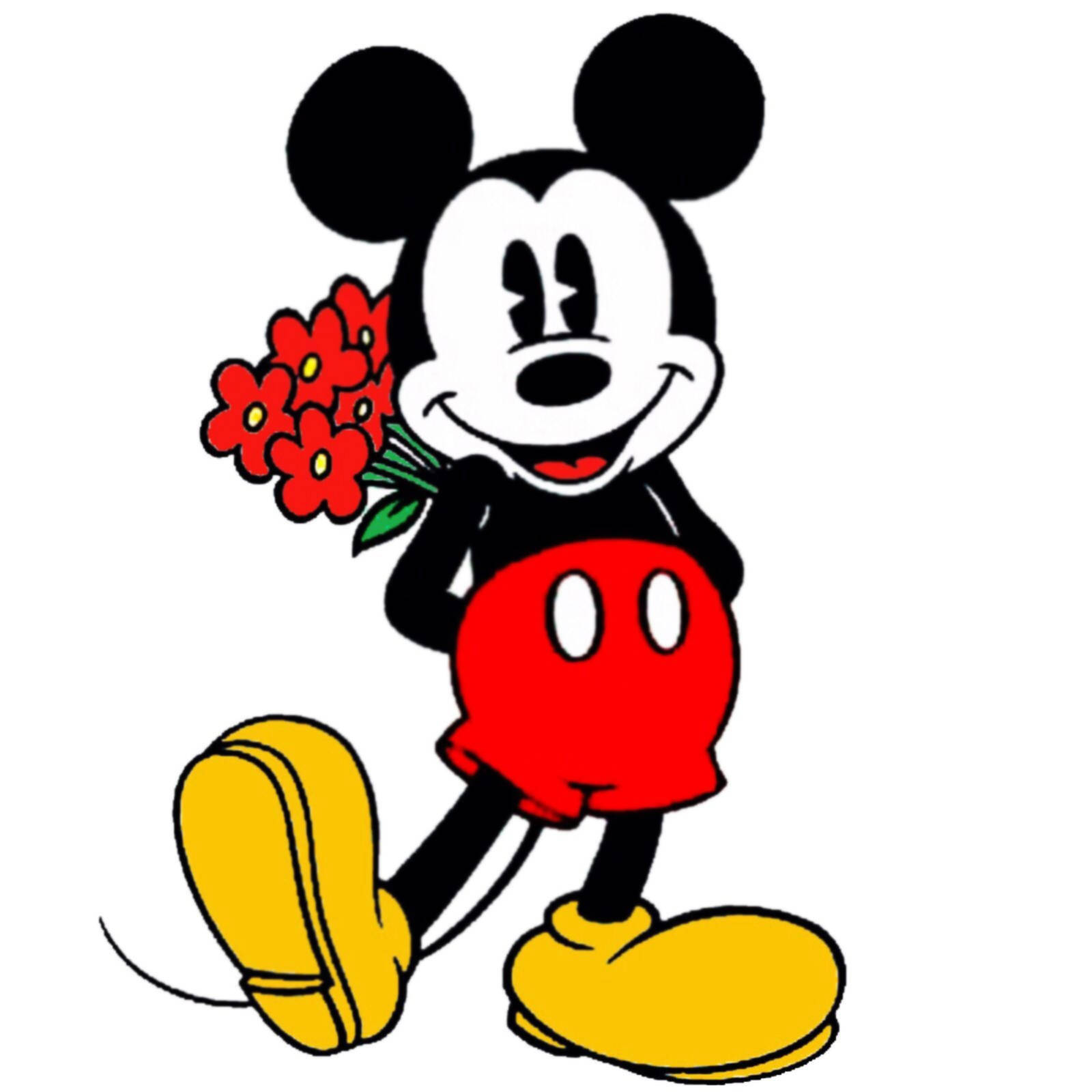 Mickey Mouse Disney With Red Flowers Background