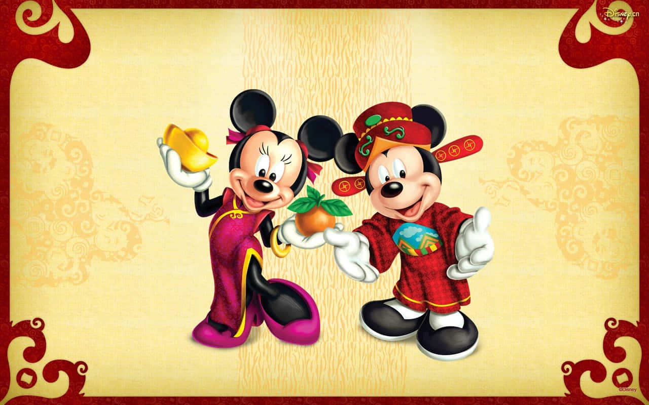 Mickey Mouse Happy New Year Chinese Outfits Background