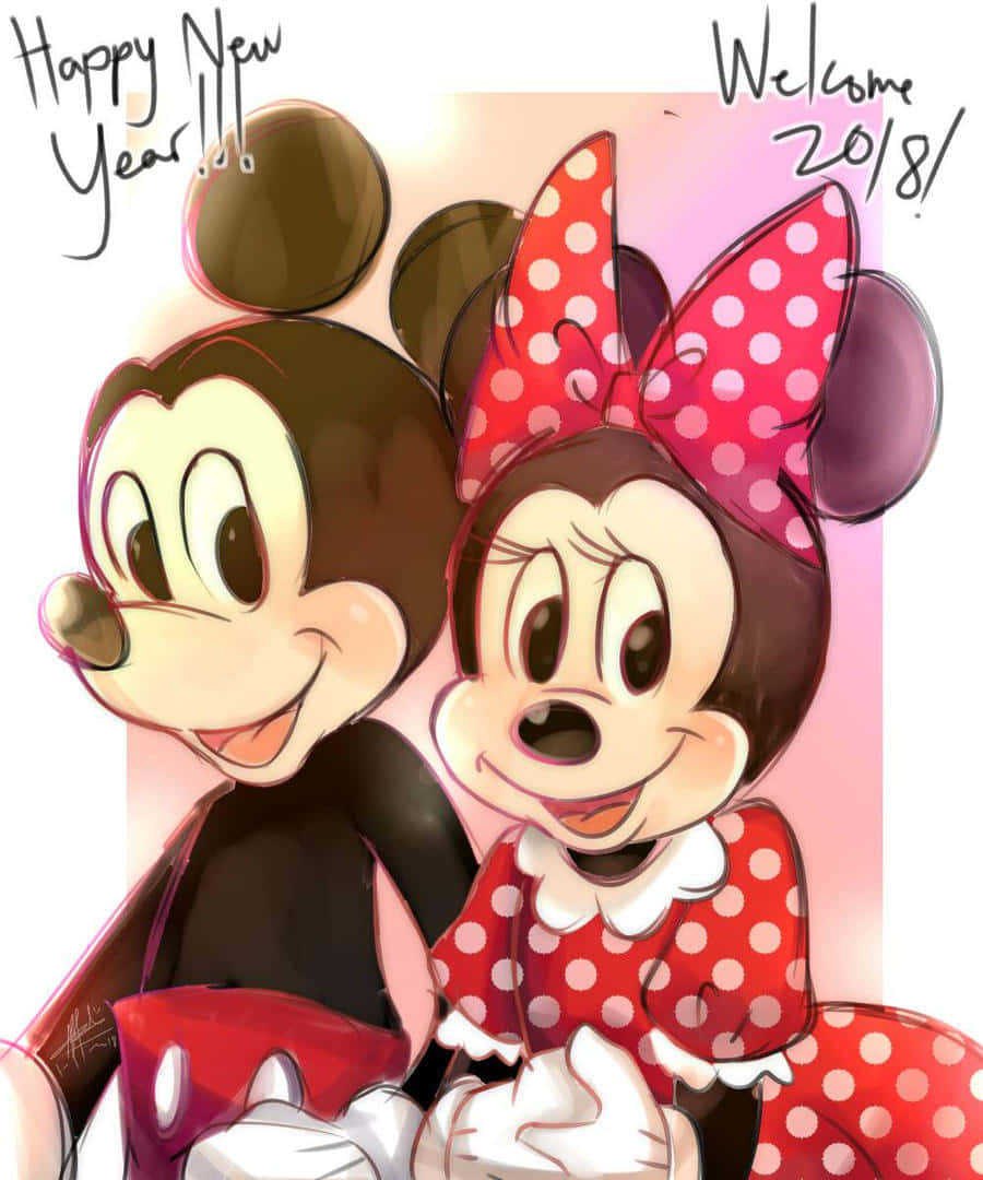 Mickey Mouse Happy New Year Couple Background