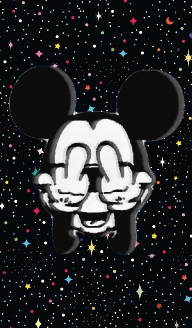 Mickey Mouse In Space With Stars Around Him Background