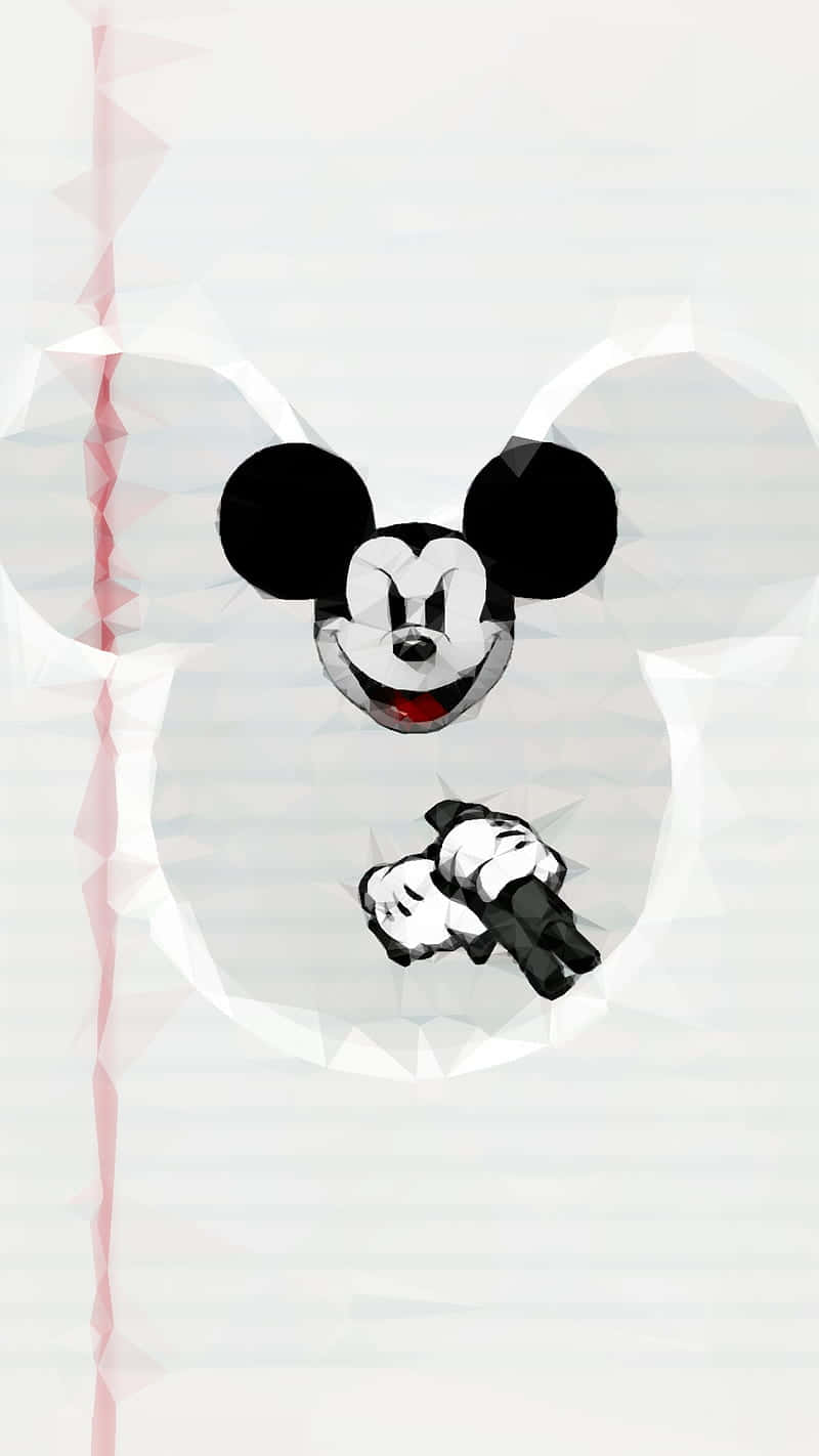 Mickey Mouse On Paper With A Pencil Background