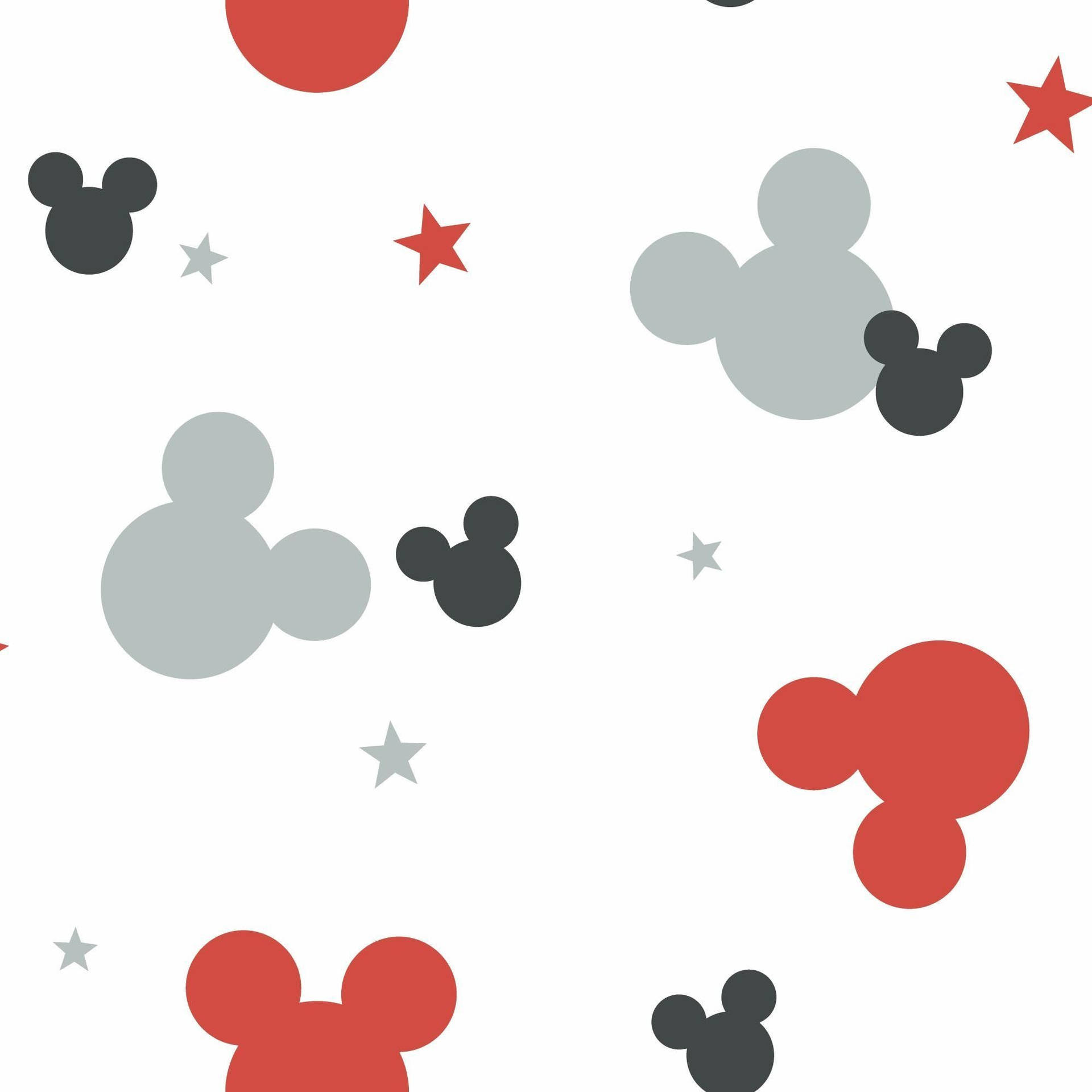 Mickey Mouse Pattern With Red, Black And Grey Stars Background