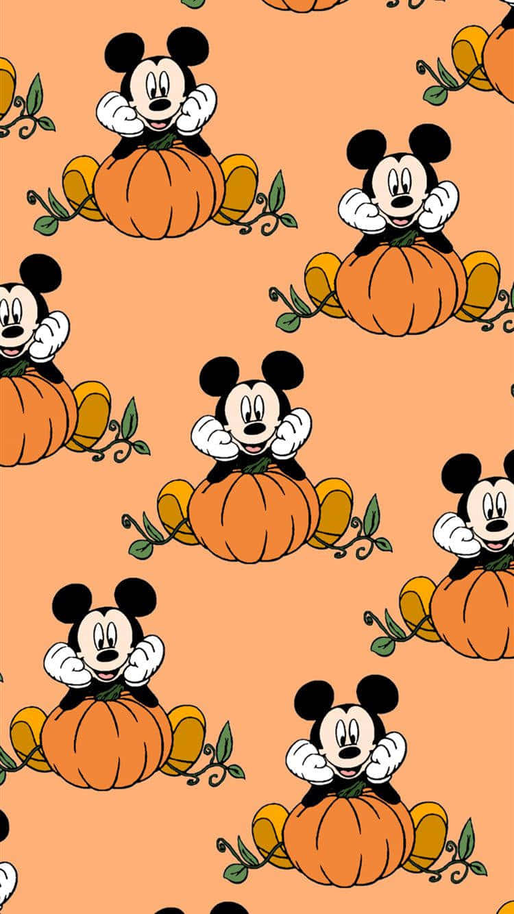 Mickey Mouse Pumpkin Pattern Wallpaper Background
