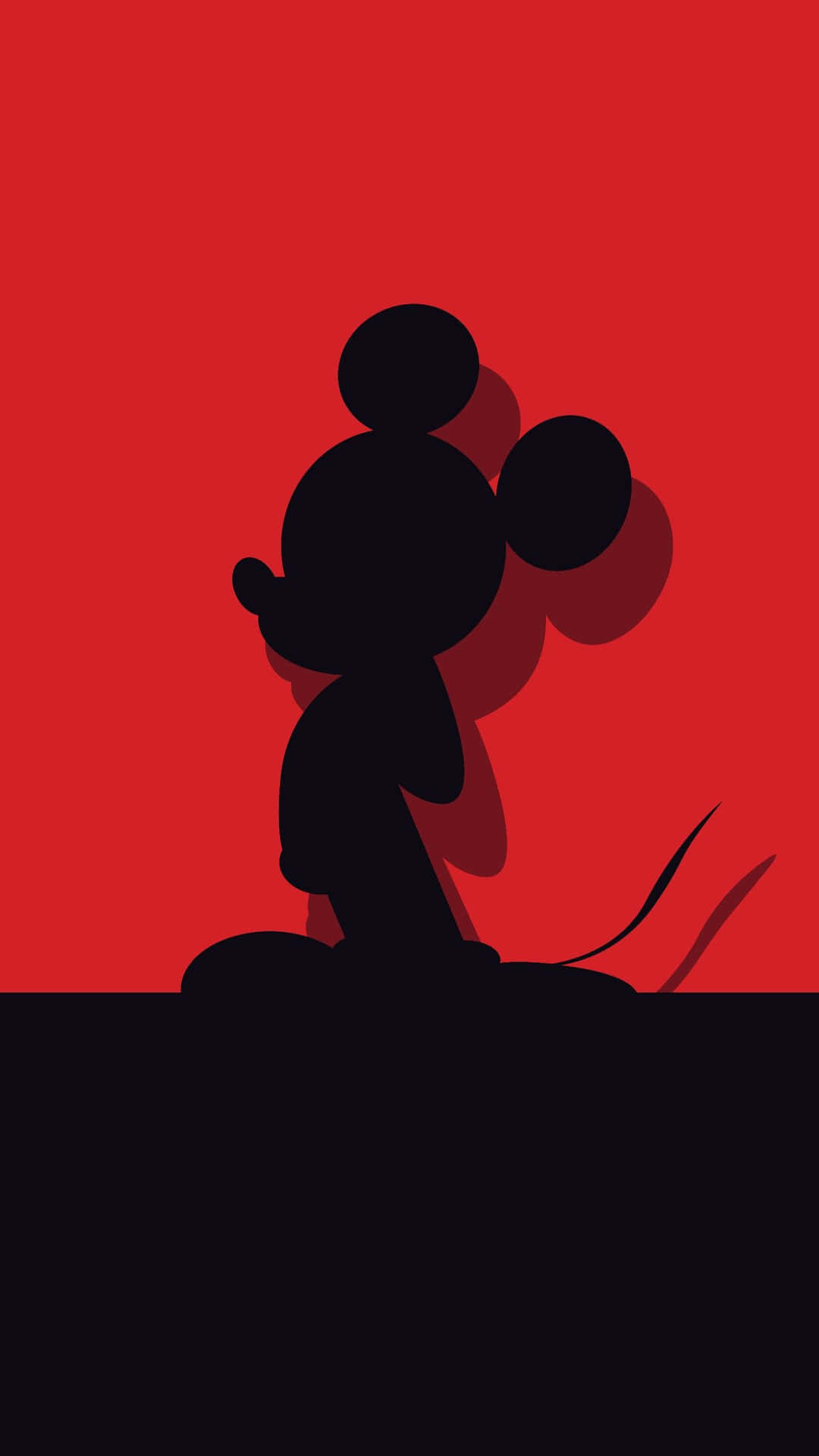 Mickey Mouse Silhouette Red Background Background