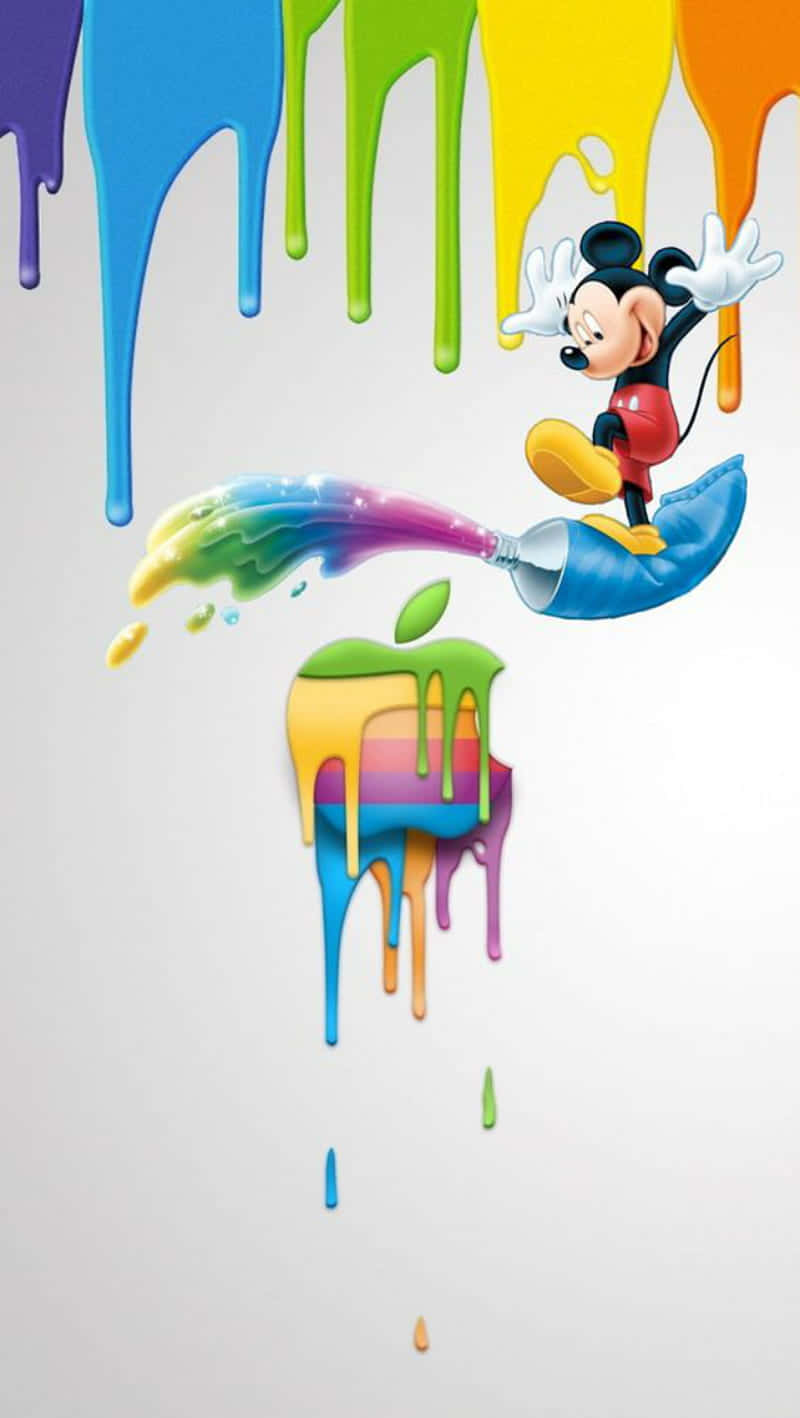 Mickey Mouse Surfing Apple Logo Paint