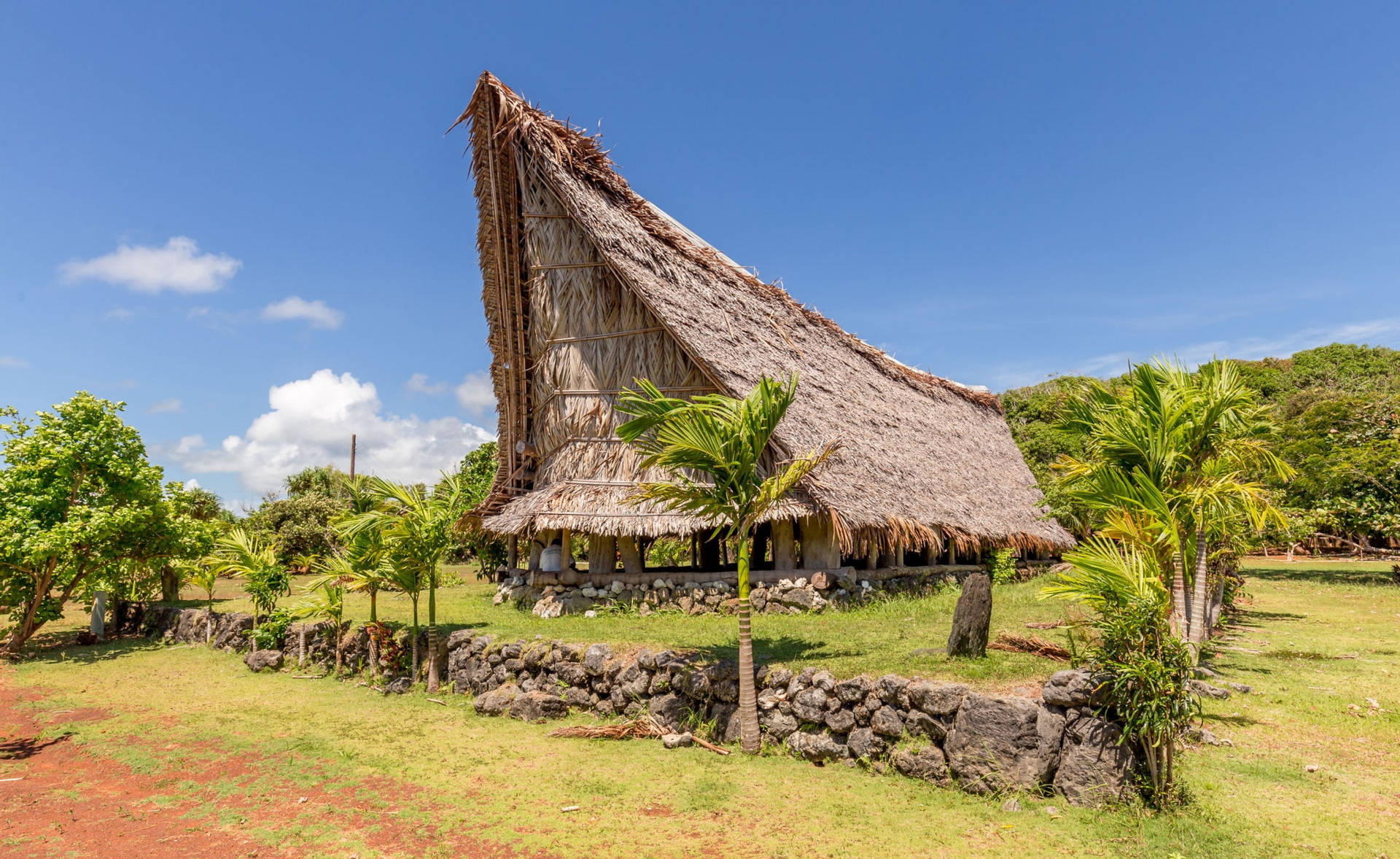 Micronesia Hut Stone Fence Background