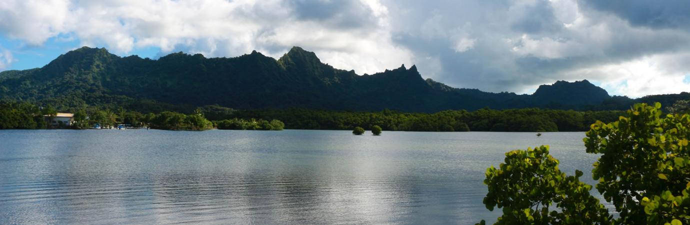 Micronesia Island Clouds Mountains Background