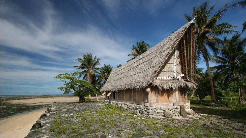 Micronesia Long Tropical Roof Hut Background