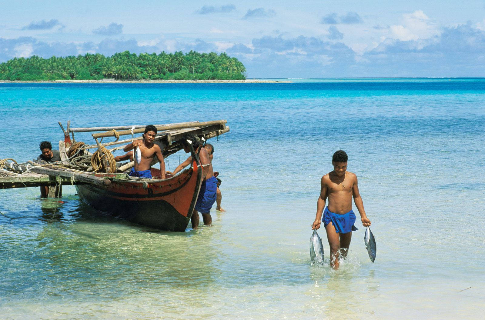 Micronesia Man Walking Water Background