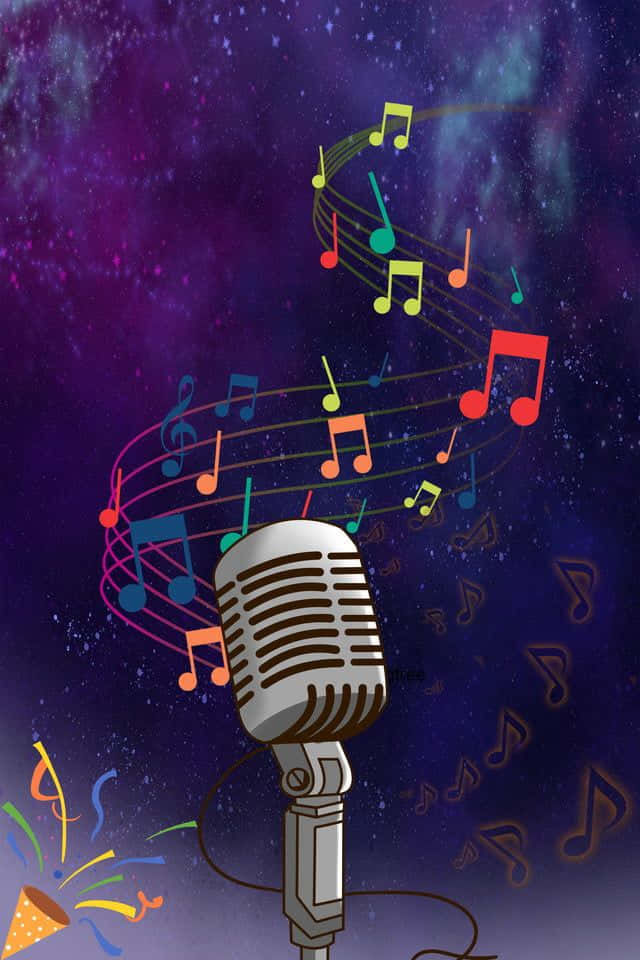 Microphone And Music Notes Background