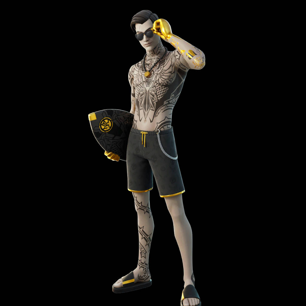 Midas Fortnite Skin Black Shorts With Gold Accents Background