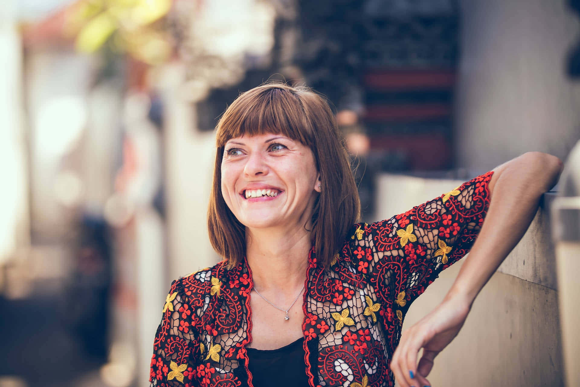 Middle Aged Woman With Bangs Smile