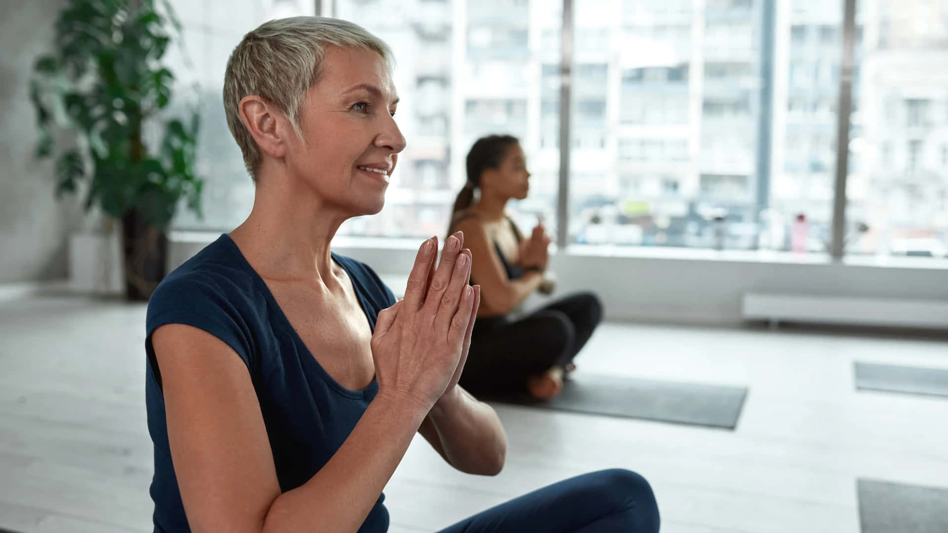 Middle Aged Woman Yoga Session Background