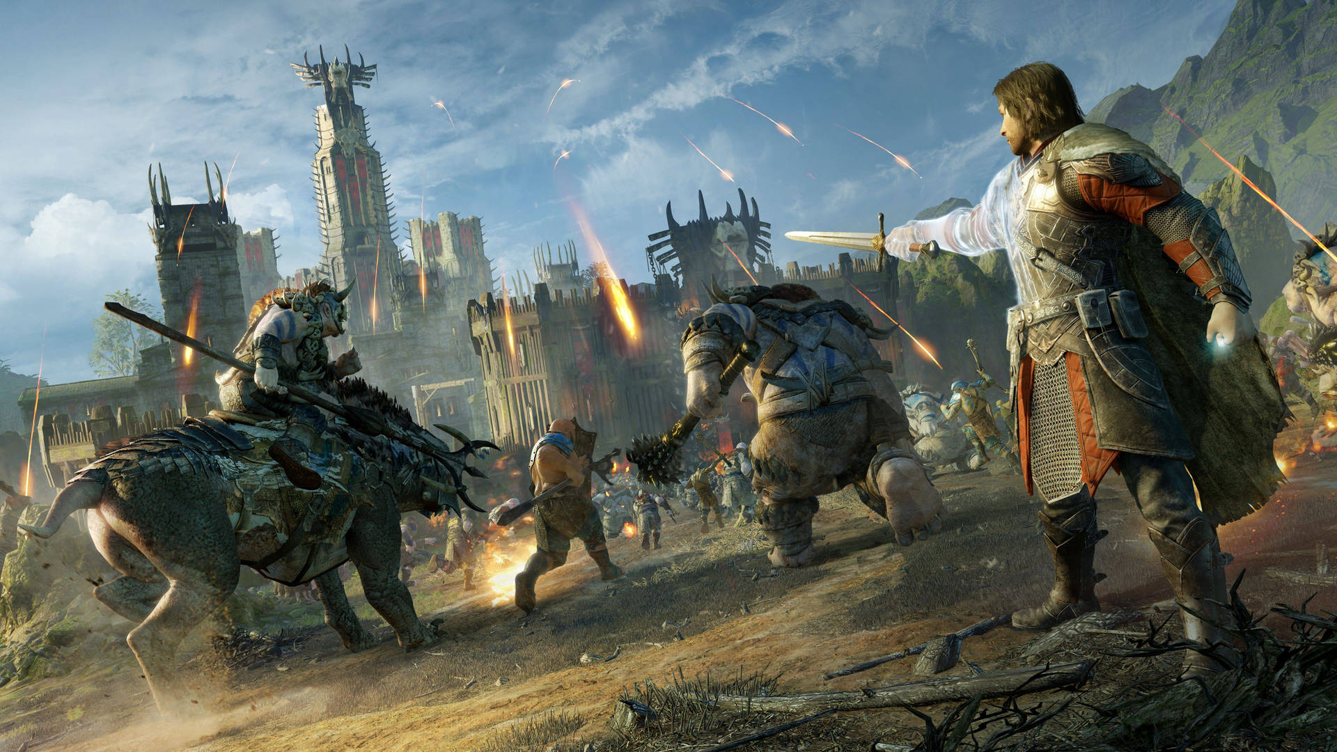 Middle Earth Shadow Of War Battle Outside Fortress Background