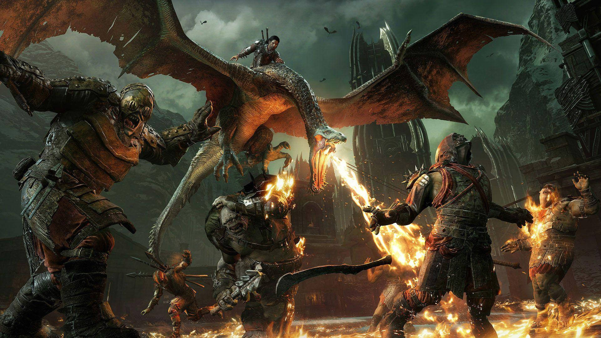 Middle Earth Shadow Of War Drake Burning Enemies Background