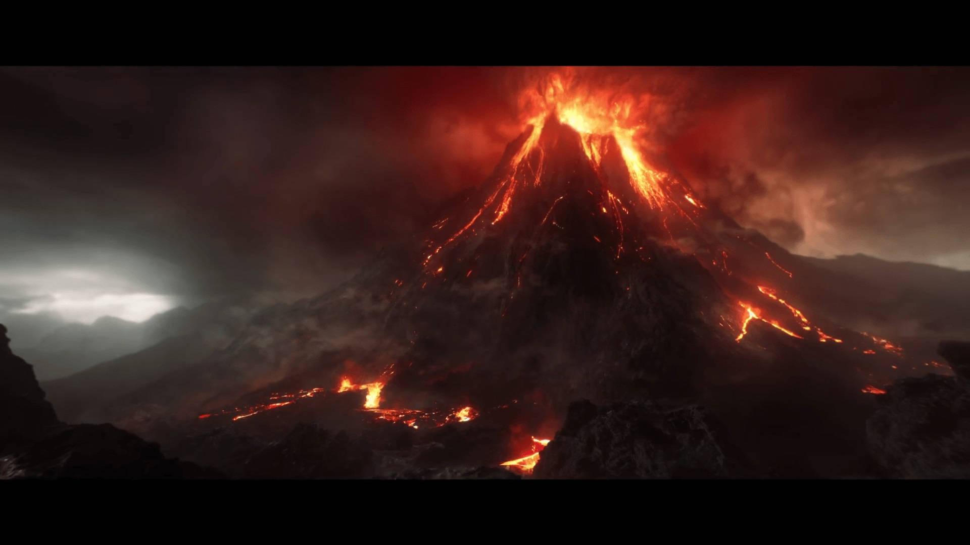 Middle Earth Shadow Of War Erupting Volcano Background