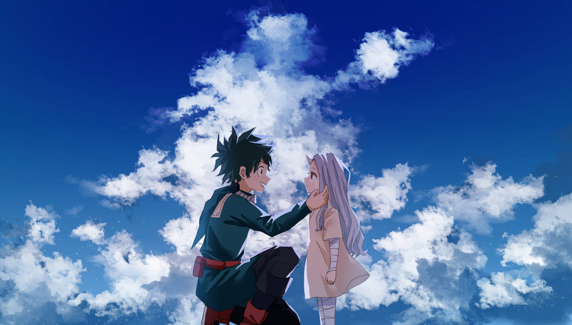 Midoriya And Eri With Cloudy Sky Background