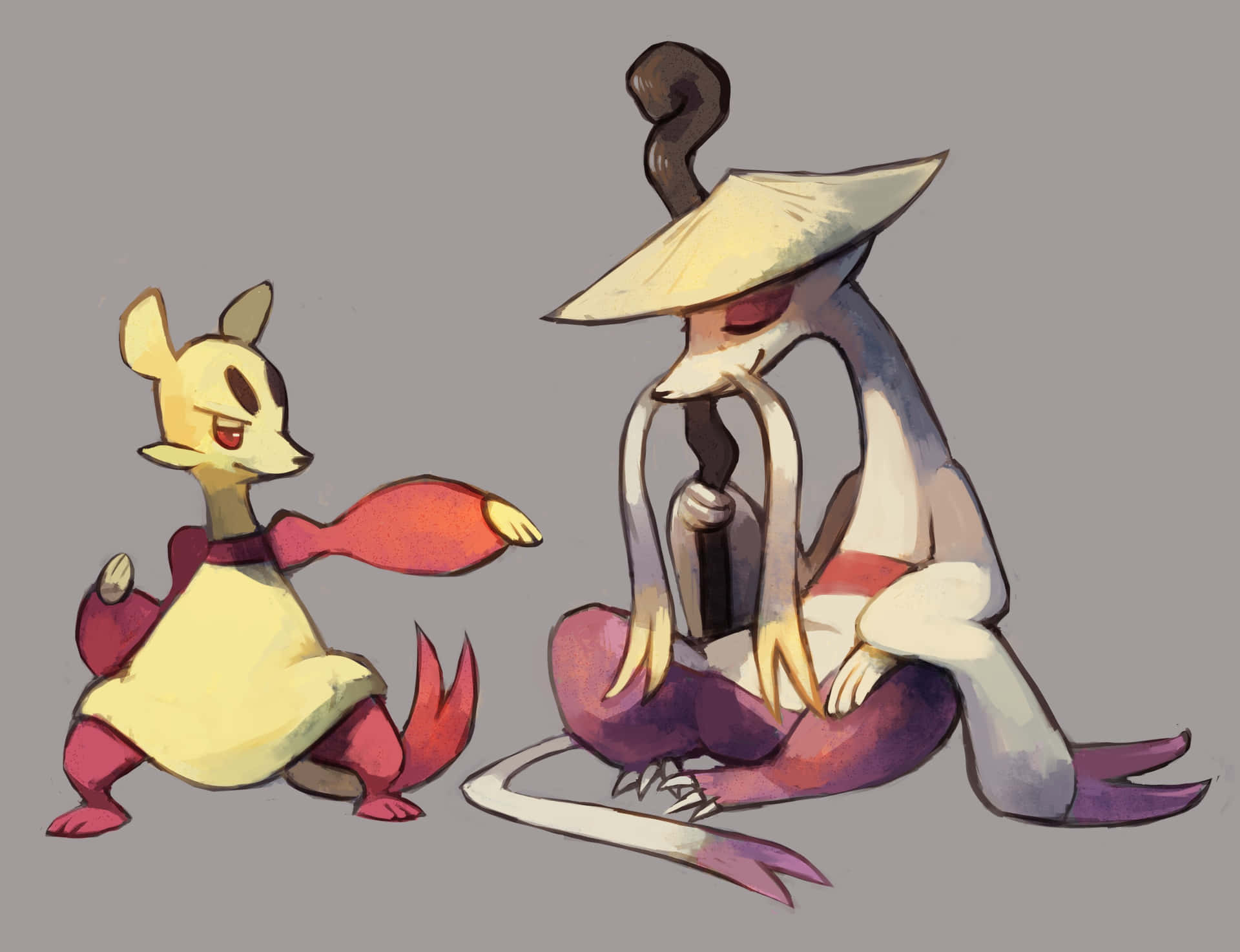 Mienshao And Mienfoo Gray Background Background