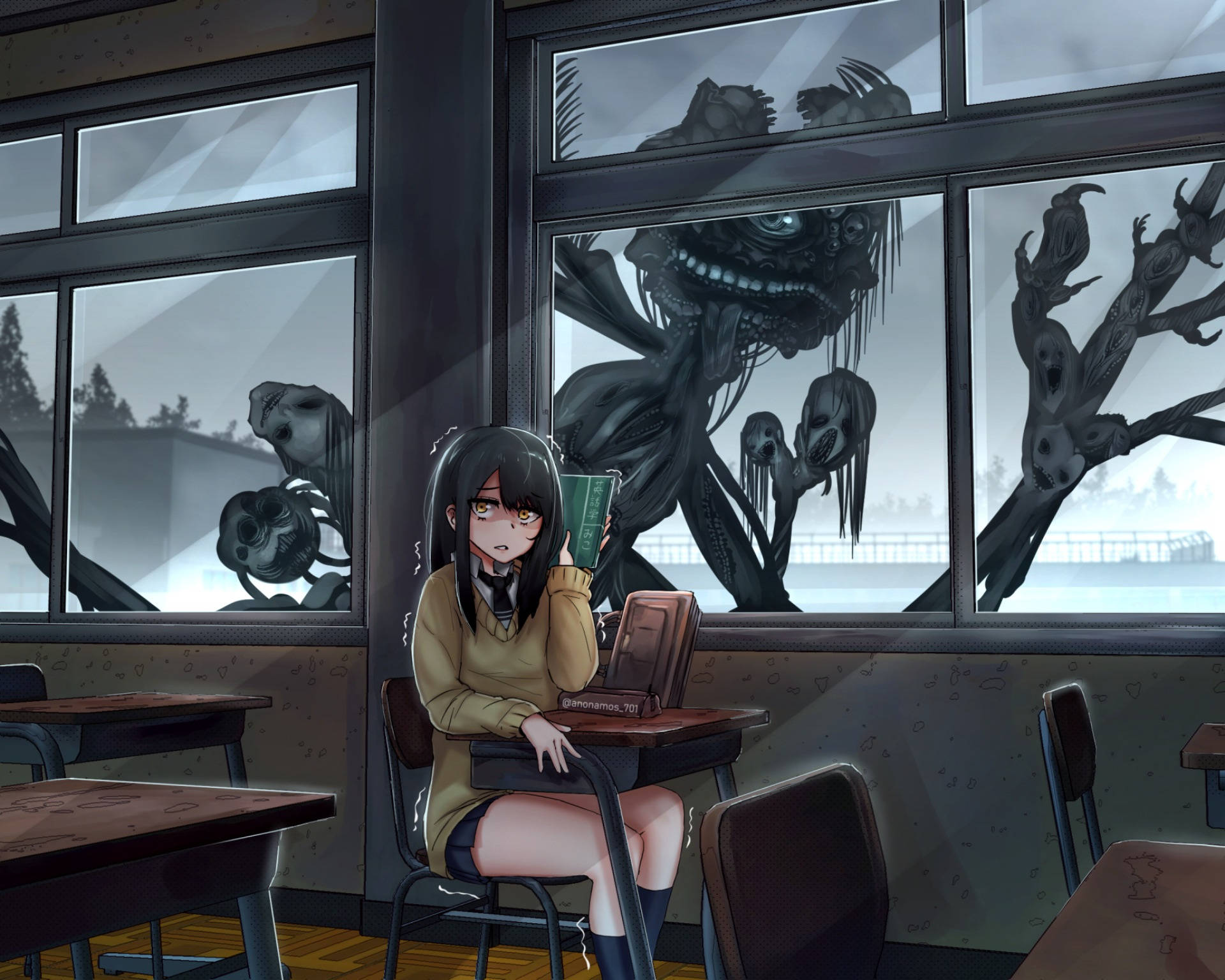 Mieruko Chan Monsters In Classroom Background