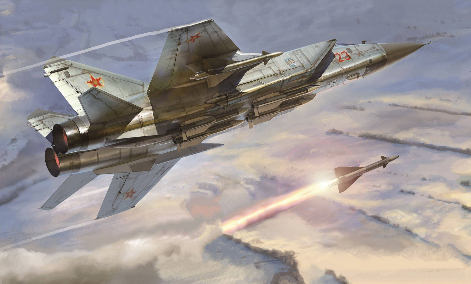 Mig-31 Fighter Jet And Missile Background