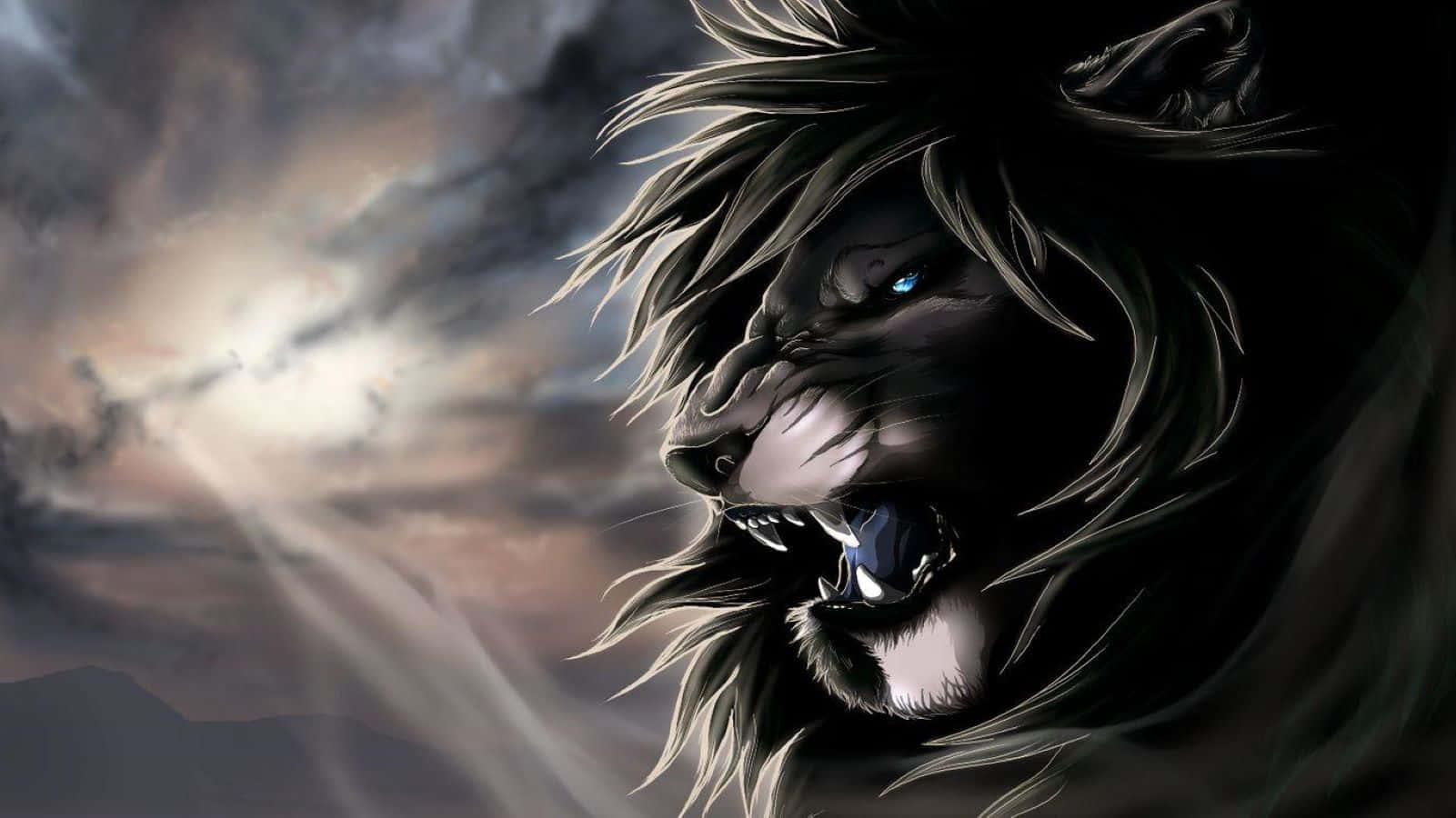 Mighty Black Lion Roaring Background
