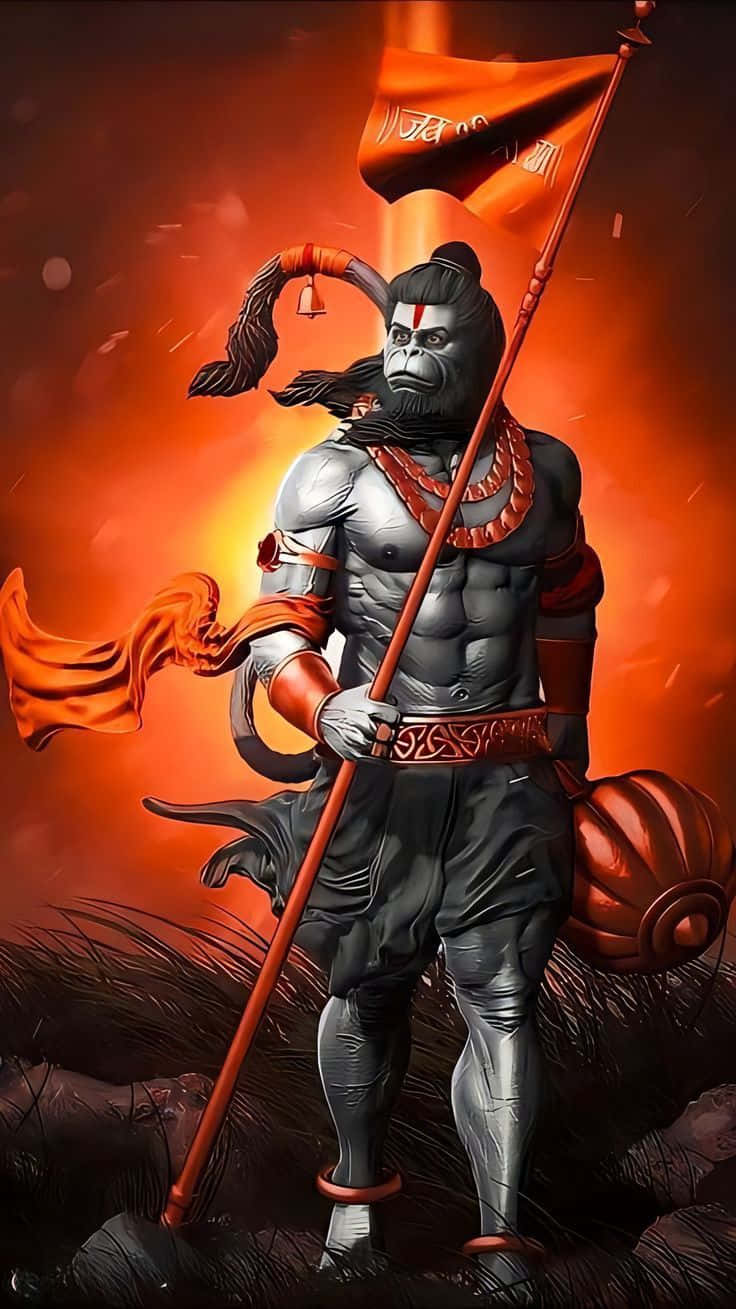 Mighty_ Hanuman_with_ Flag_and_ Gada Background