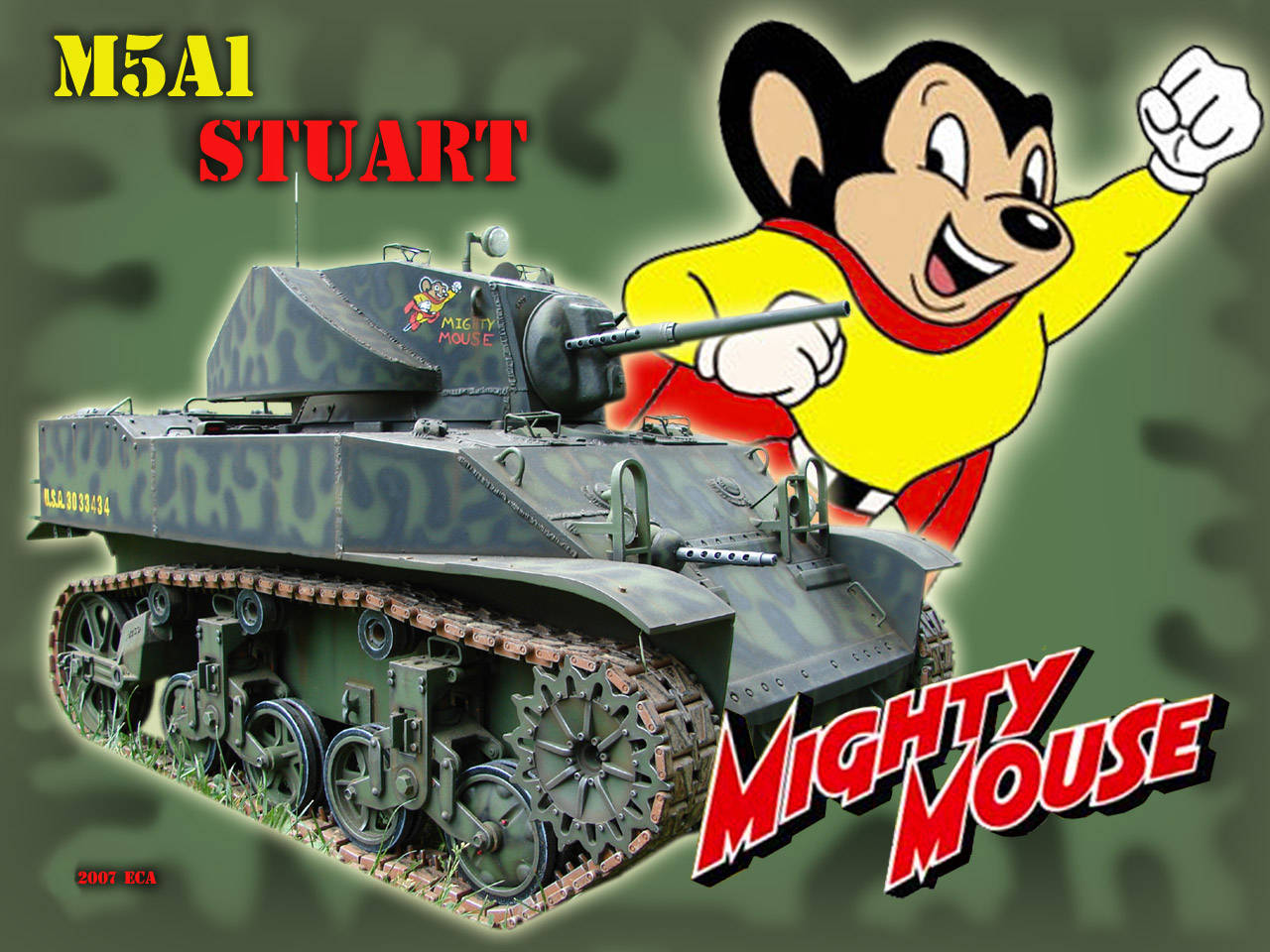 Mighty Mouse With M5a1 Stuart Background