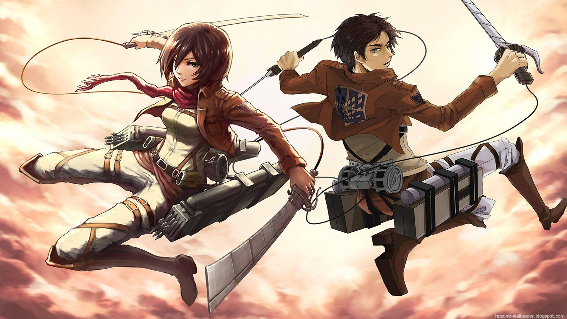 Mikasa Ackerman And Eren Flying Background
