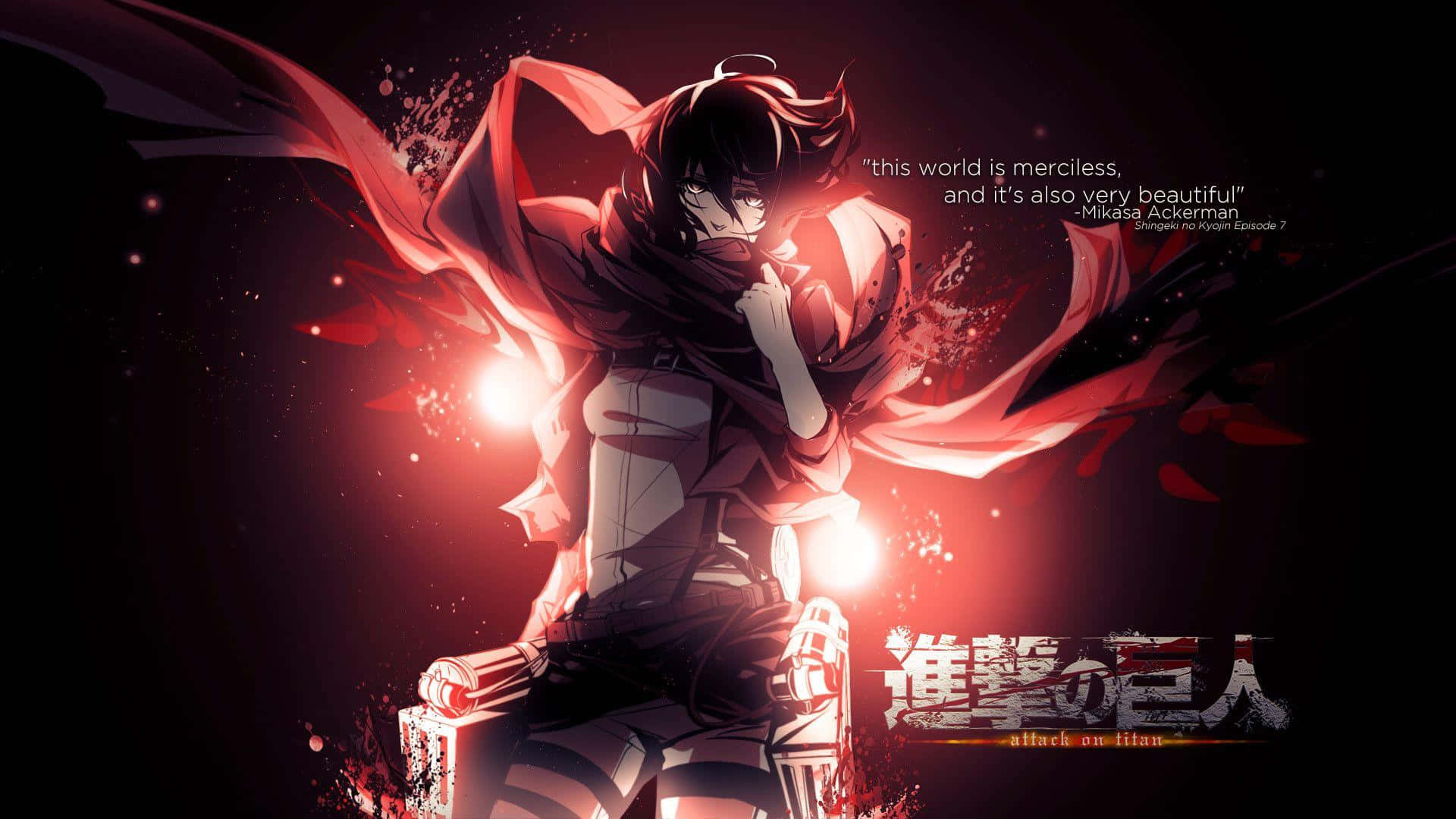 Mikasa Ackerman Attackon Titan Red Backdrop Background
