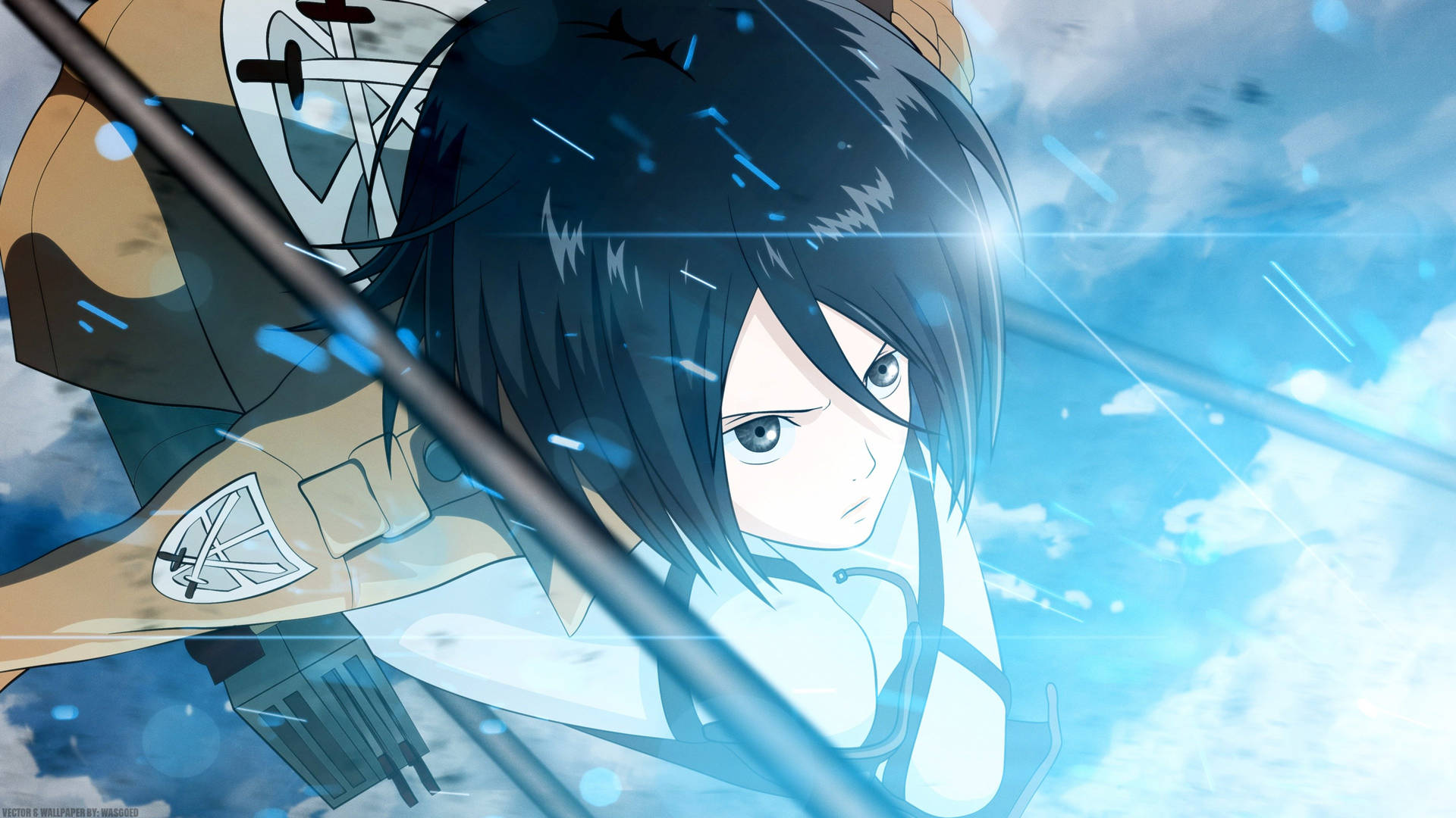 Mikasa Ackerman Blue Glow Background