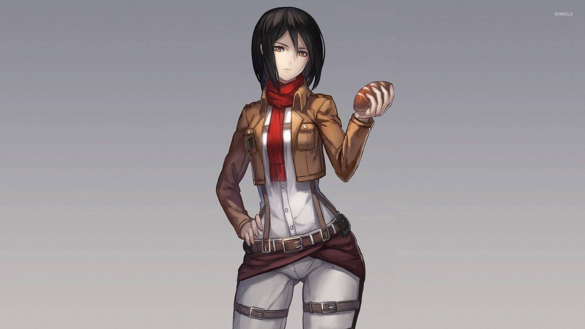 Mikasa Ackerman Holding Bread Background