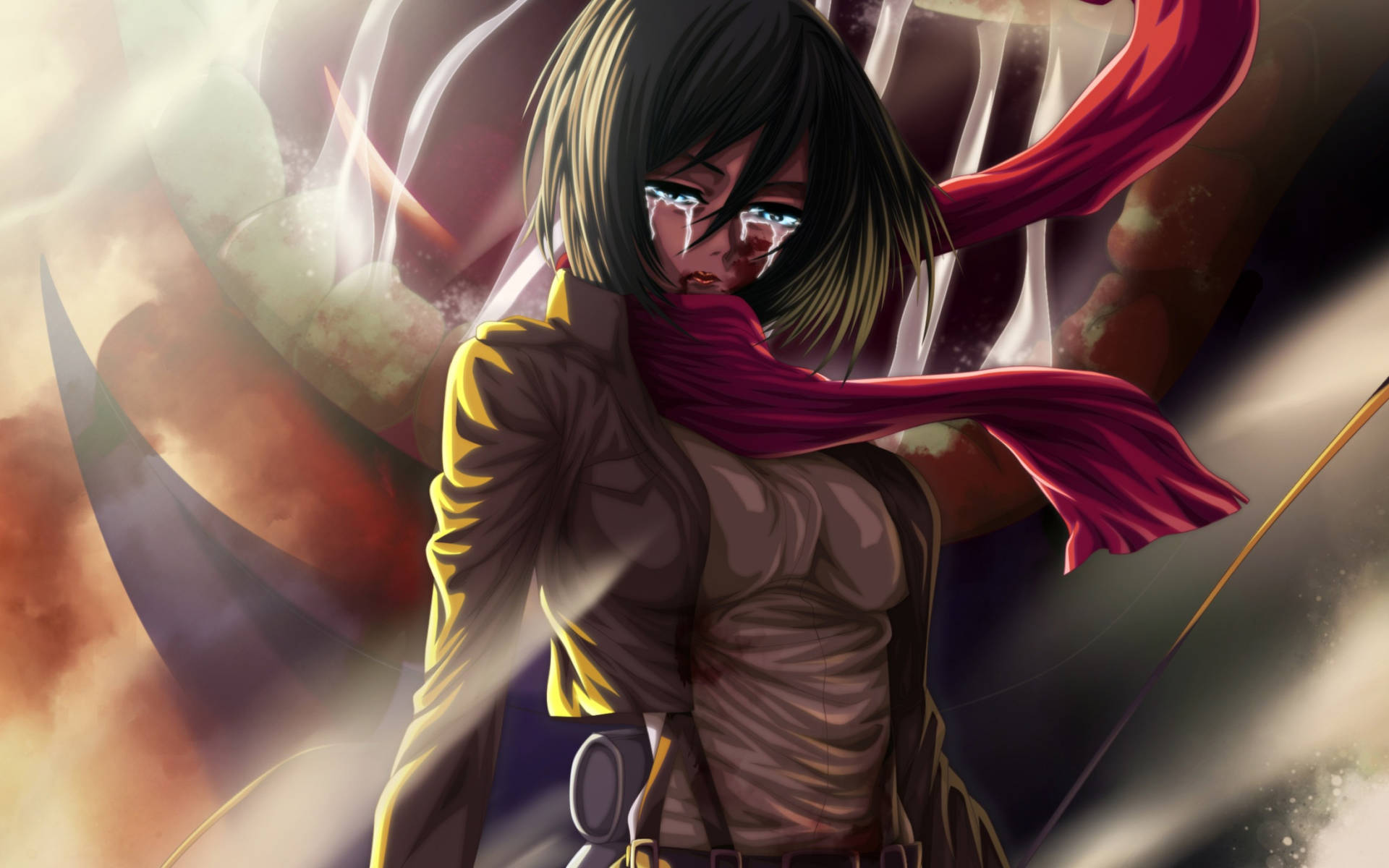 Mikasa Ackerman In Tears Background