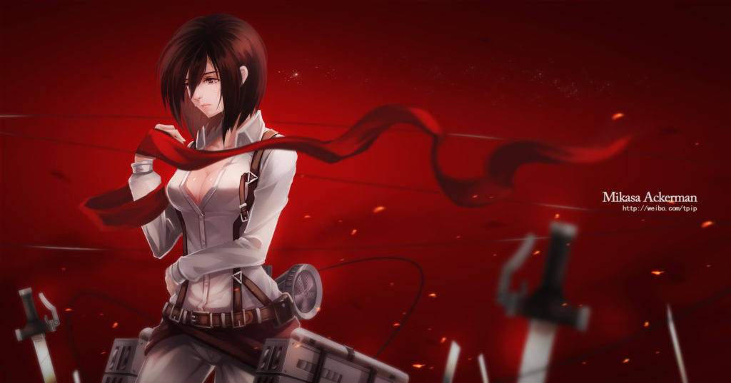 Mikasa Ackerman Red Background Background