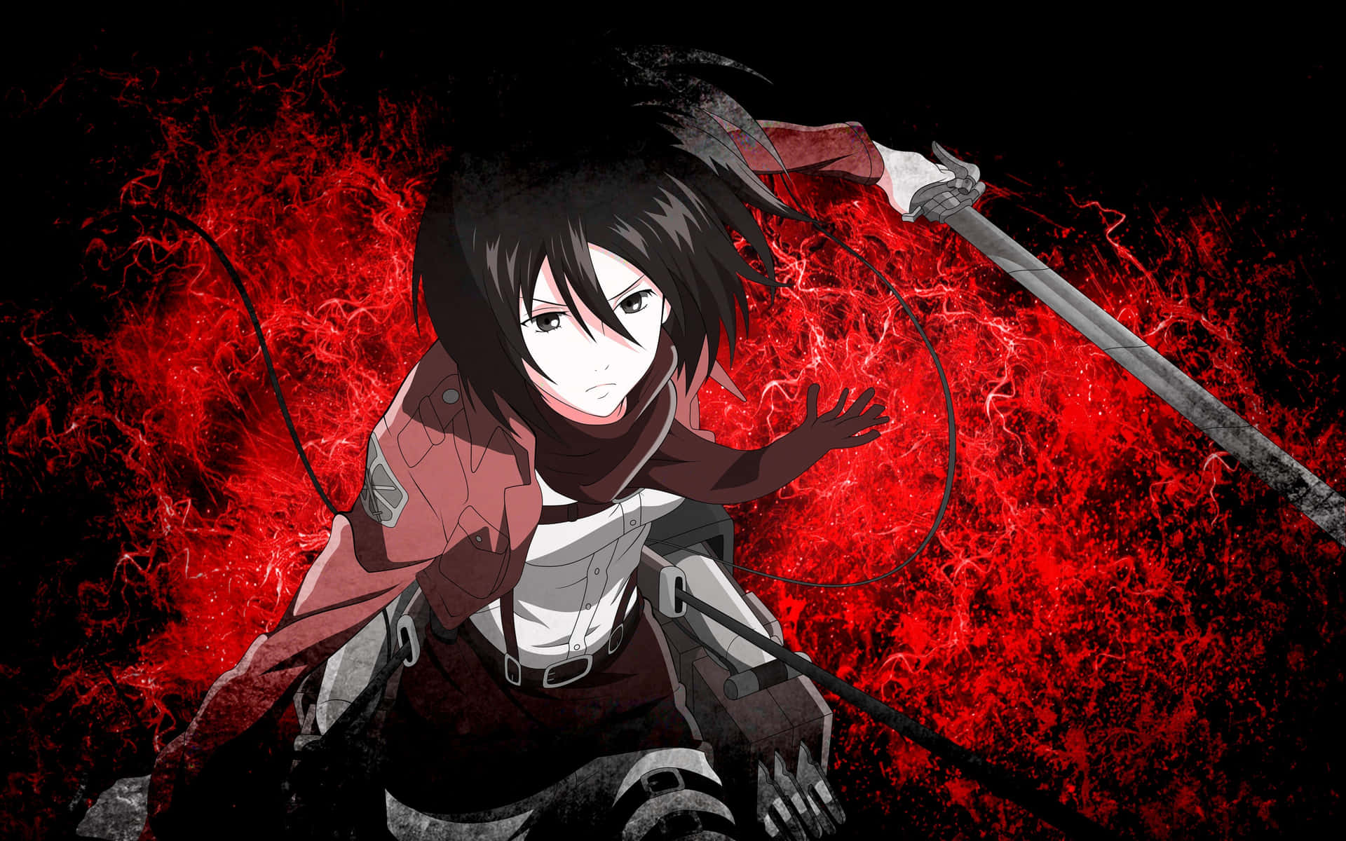 Mikasa Ackerman Red Combat Aura Background