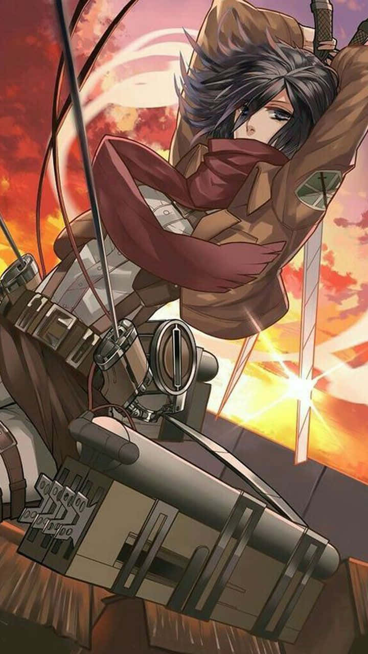 Mikasa Ackerman Season4 Action Pose Background