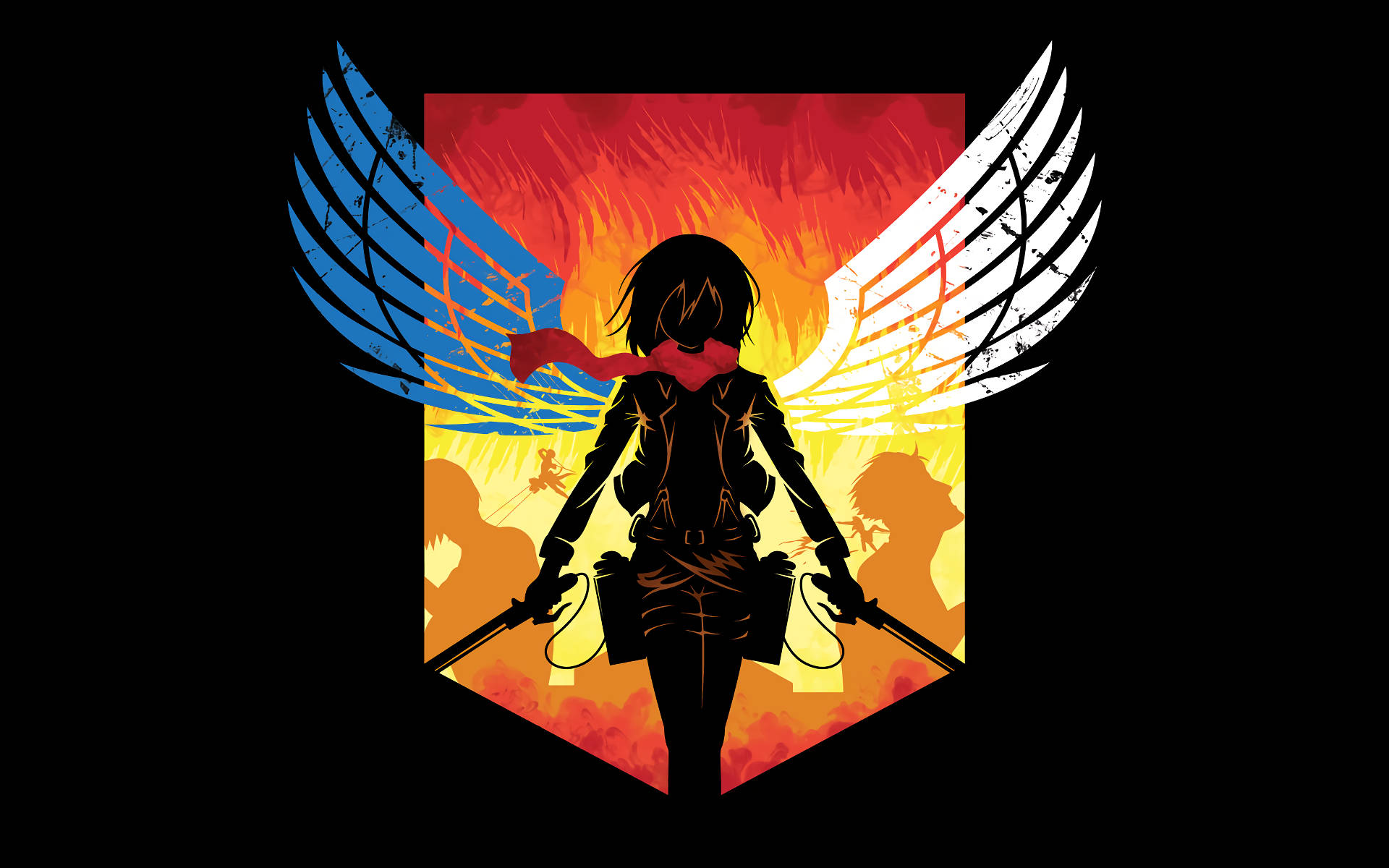 Mikasa Ackerman Silhouette With Wings Background